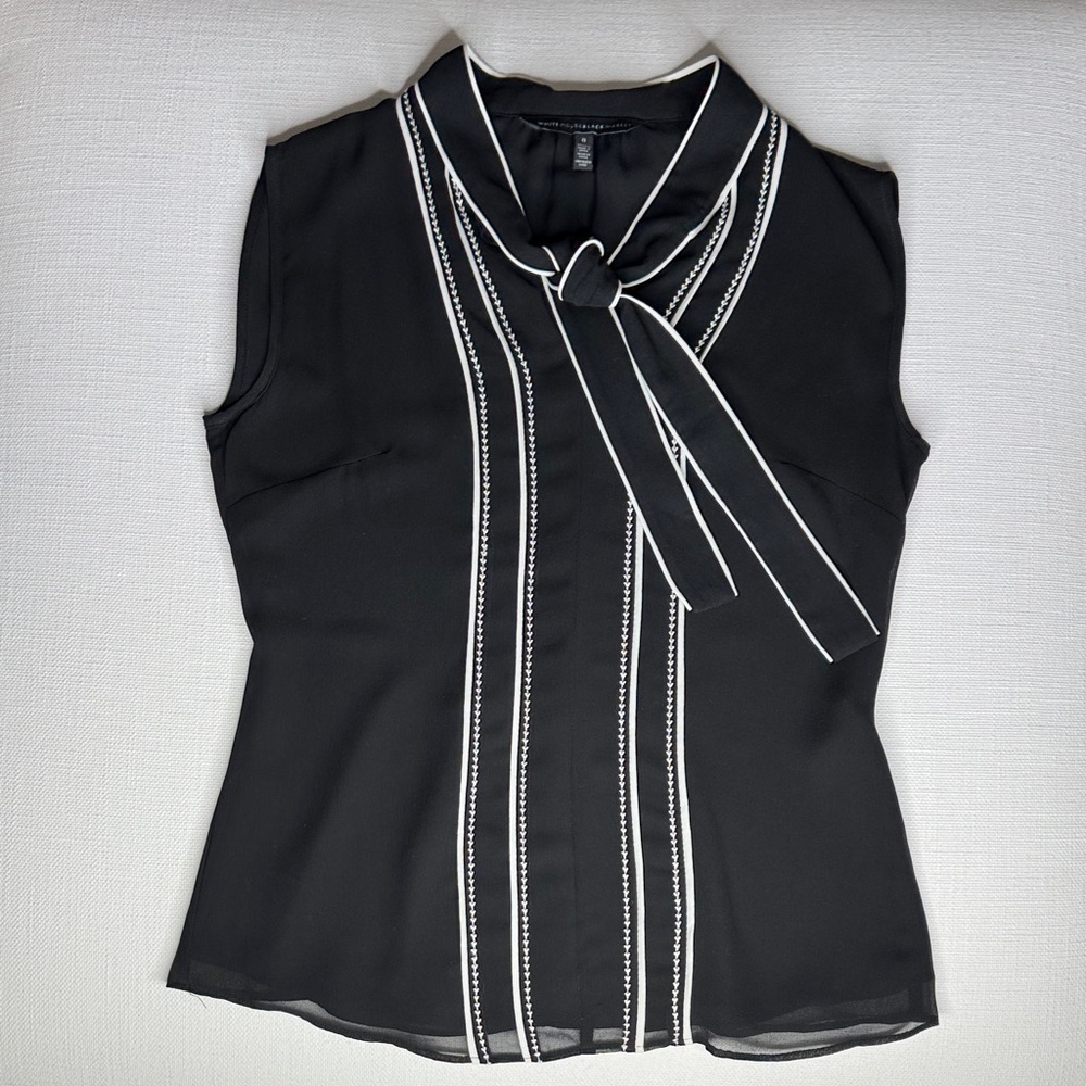 White House Black Market Black Sleeveless Blouse with White Trim